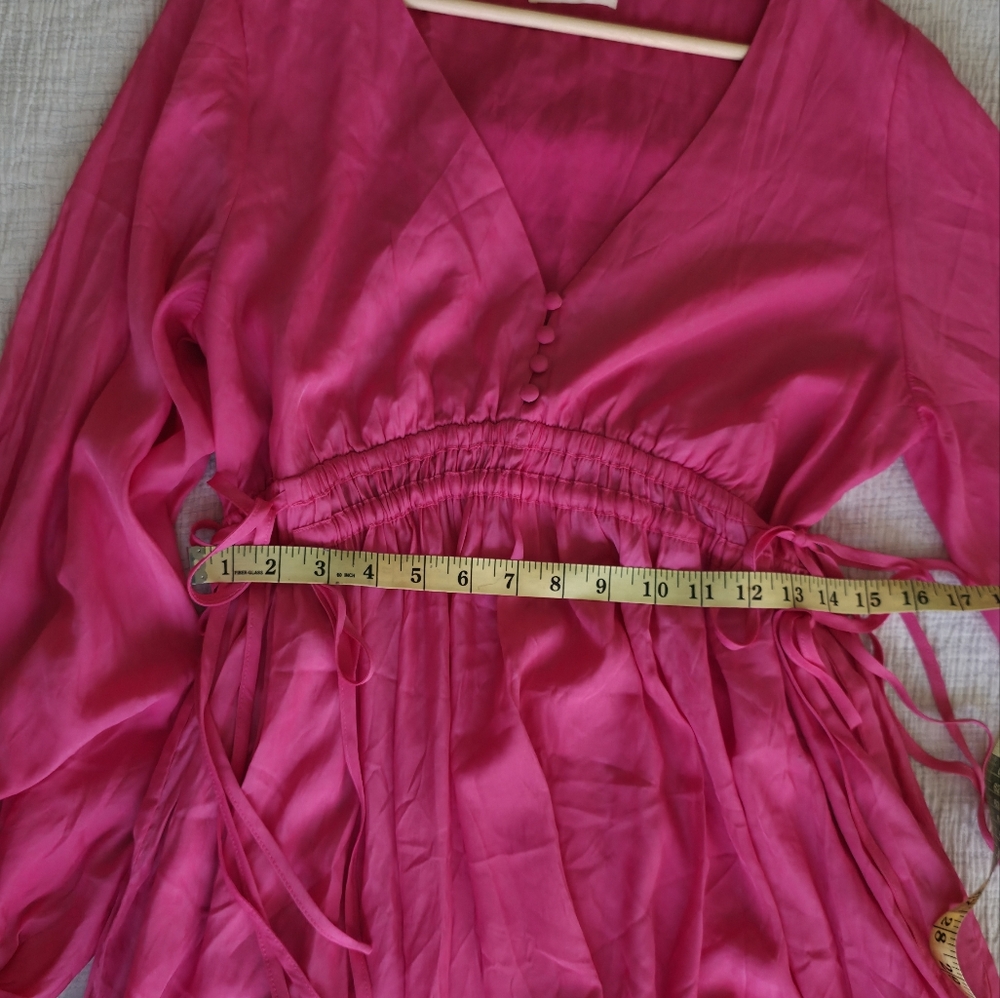 Hot Pink Mini Dress Flowy Puff Long Slevee Coquette Romantic Barbiecore Summer - Picture 6 of 7